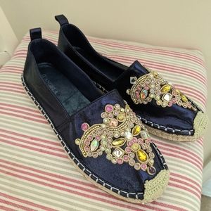 Beaded Embroidered Metallic Flats Espadriles Ethno Boho 8.5 New Festival